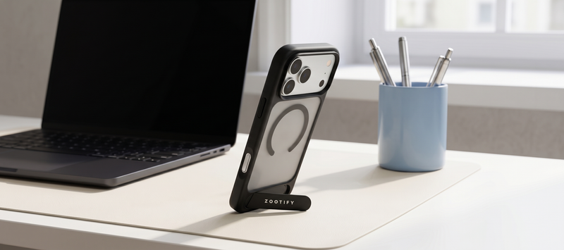 Frostand – Black Frosted MagSafe Case Cover with Kickstand for iPhone 17 Pro mobile banner 1