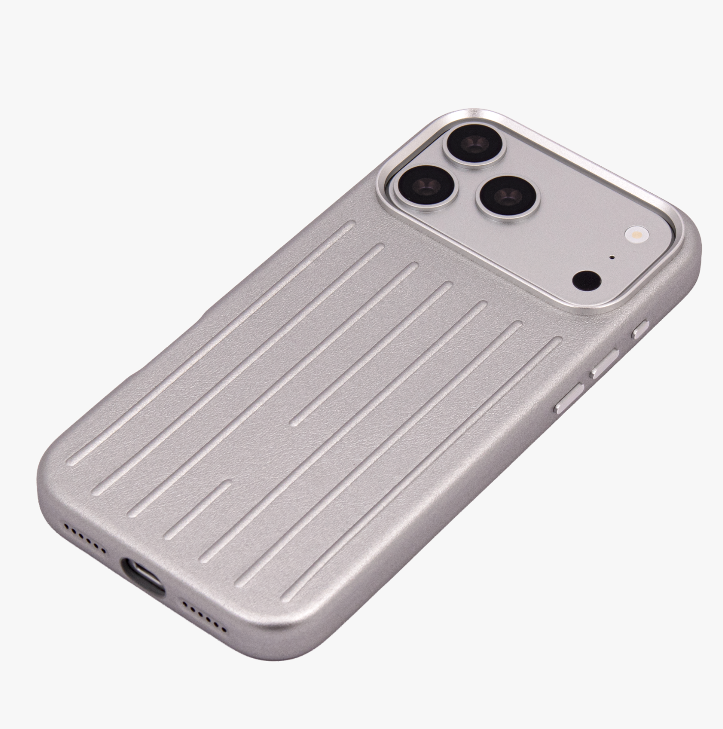 Ridge  – Silver Premium Modern Leather-texture MagSafe Case Cover for iPhone 17 Pro Max