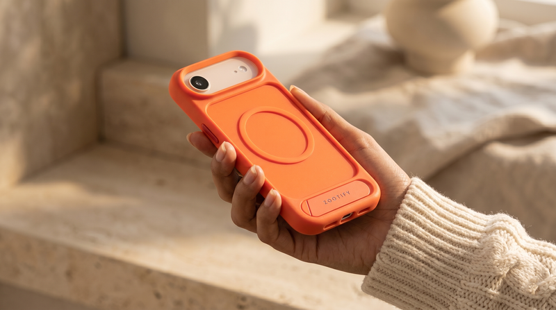 Frostand – Orange Frosted MagSafe Case Cover with Kickstand for iPhone 17 Air mobile banner 2