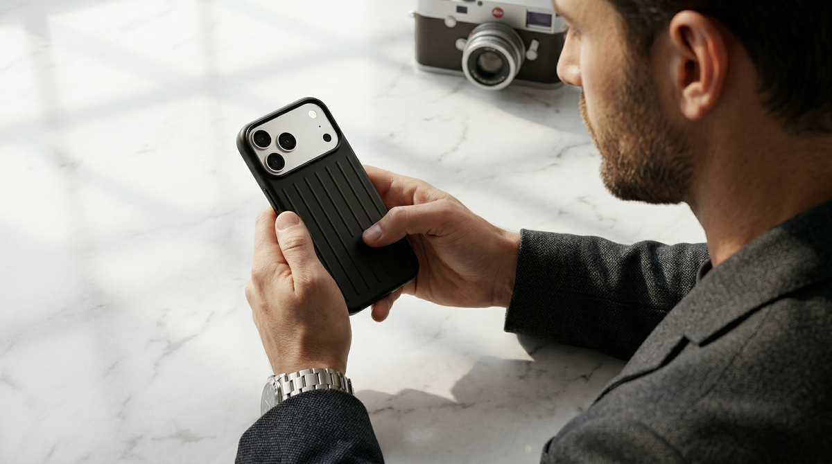 Ridge  – Black Premium Modern Leather-texture MagSafe Case Cover for iPhone 17 pro banner 1