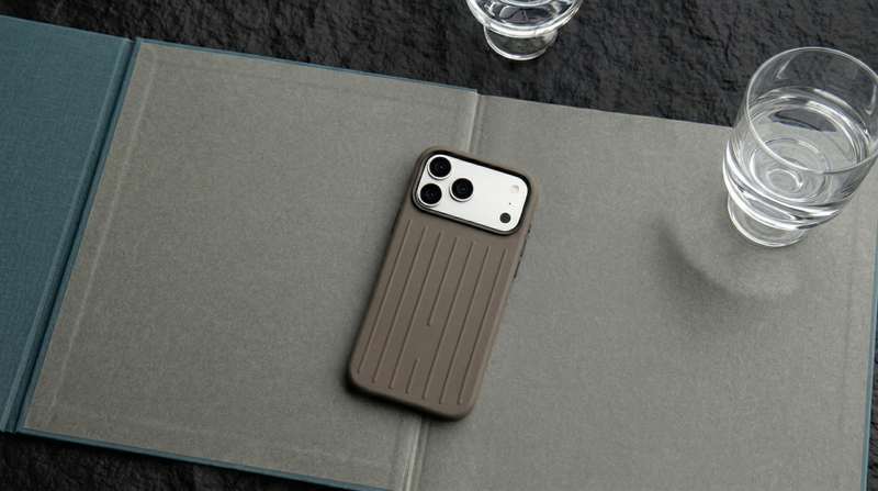 Ridge  – Grey Premium Modern Leather-texture MagSafe Case Cover for iPhone 17 pro mobile banner 1